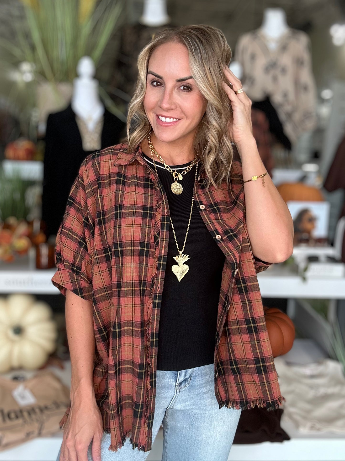 NEW! Pumpkin Patch Cutie Plaid Top