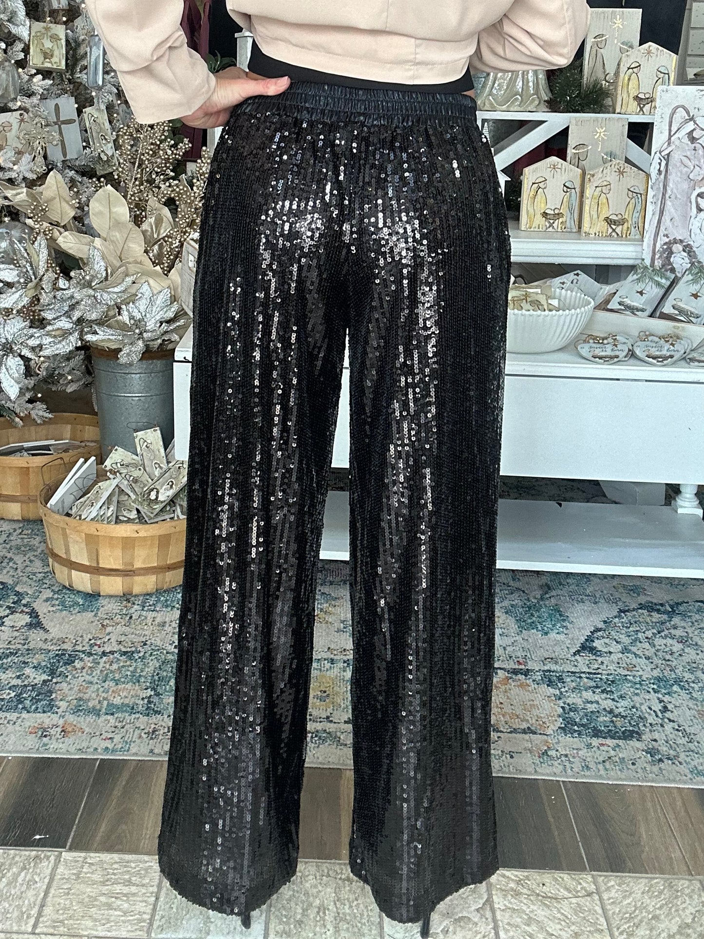 Look My Way black sequin wide leg pants