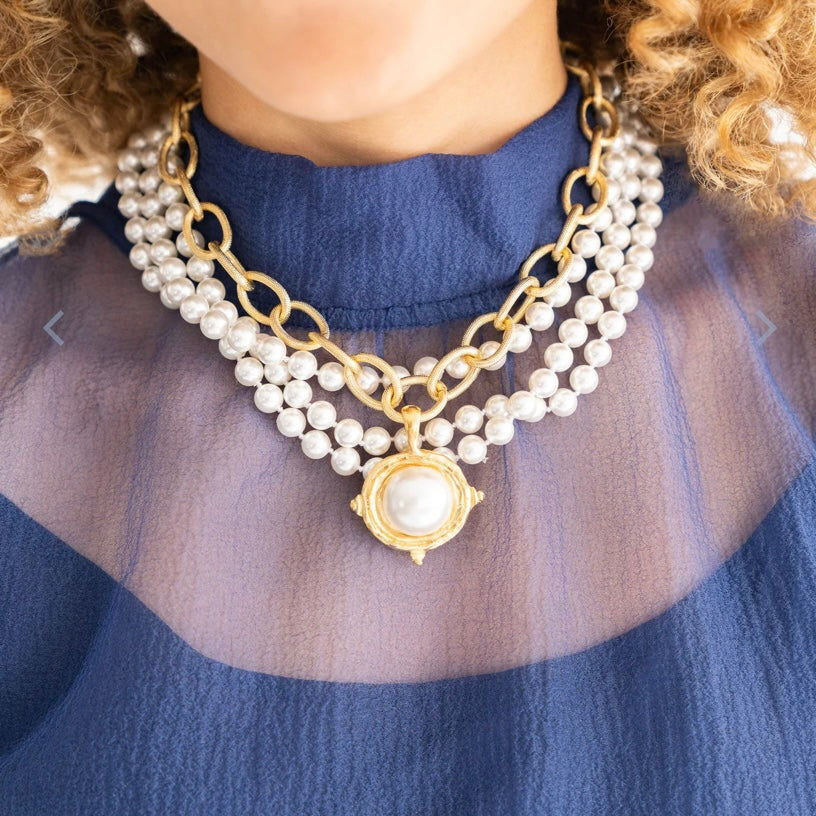 Multi Strand Gold Cotton Pearl Necklace