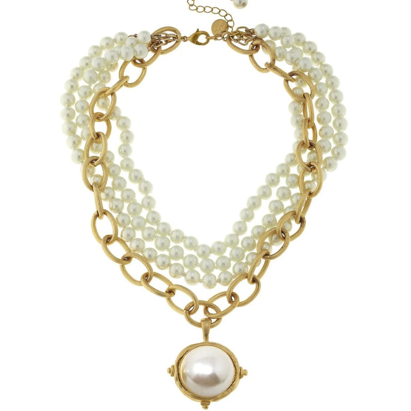 Multi Strand Gold Cotton Pearl Necklace