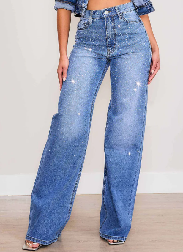 Vibrant Iridescent Rhinestone Jean