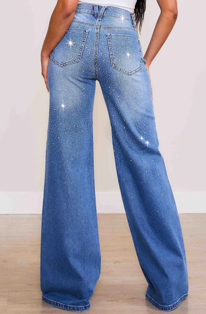 Vibrant Iridescent Rhinestone Jean