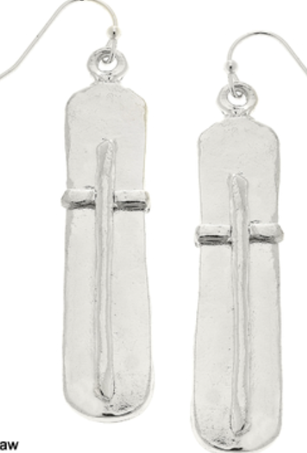SS Handcast Bar with Cross Earrings