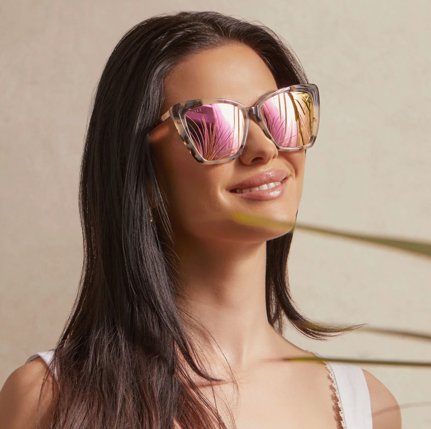 BECKY II Cream Tortoise Pink Mirror Sunglasses CT-PK30