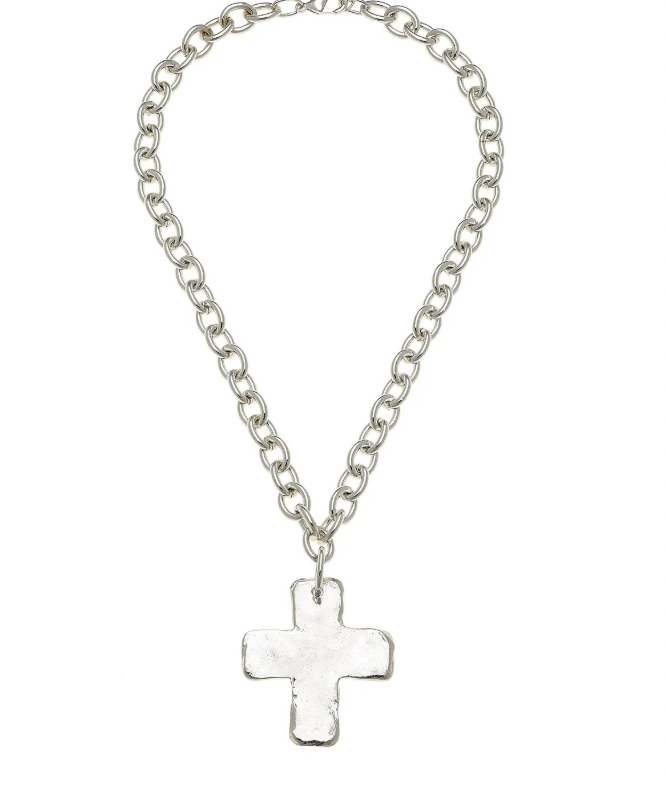 Susan Shaw Silver Solid Cross Necklace