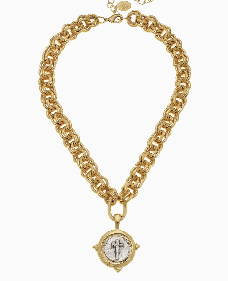 Susan Shaw Gold & Silver Italian Intaglio Cross Necklace
