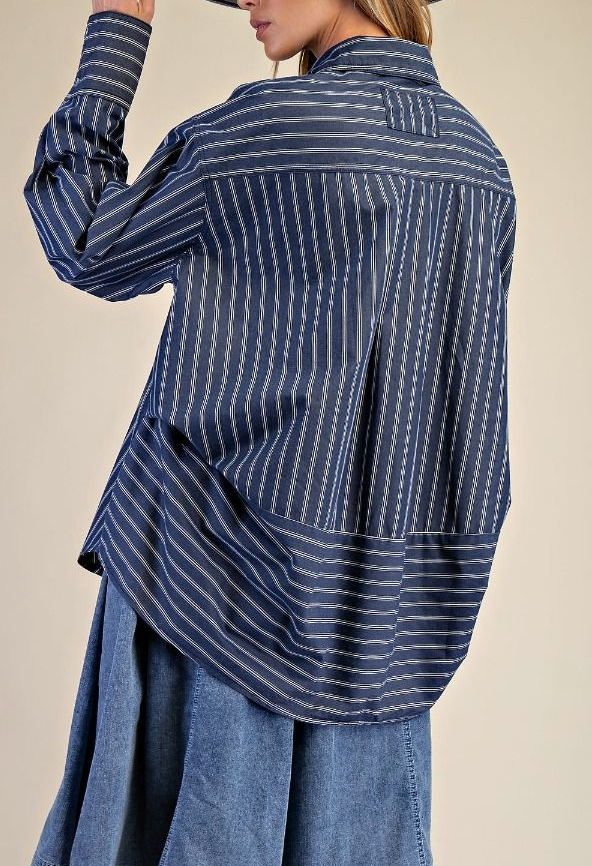 Fit Check Striped Top in Navy