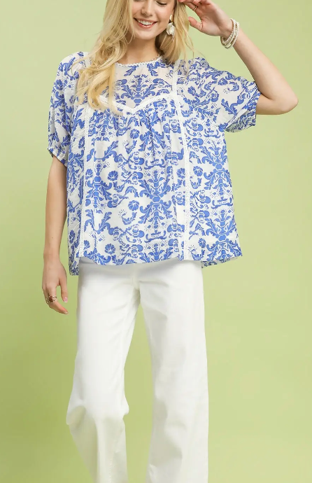 Beautiful in Blue Bold Print Top
