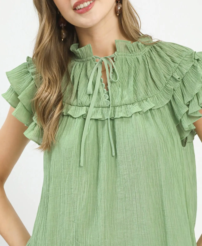 Lovely Lady Ruffle Top in Sage