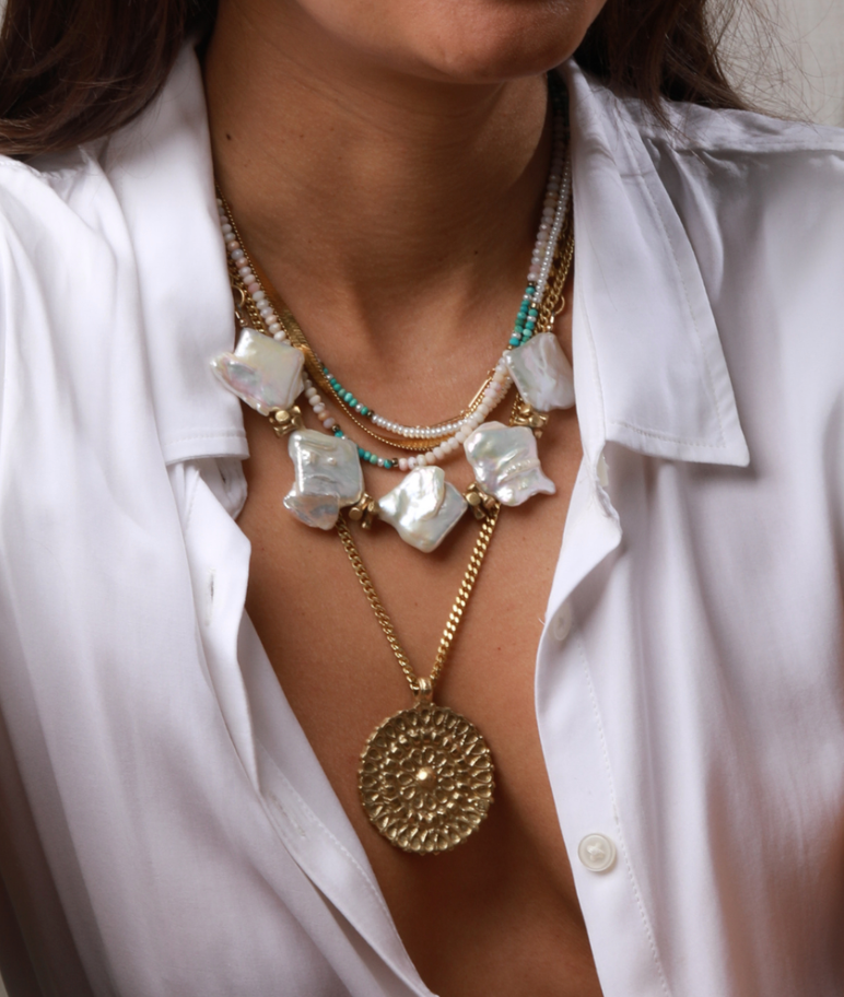 Rachel Nathan Brass Lace Necklace