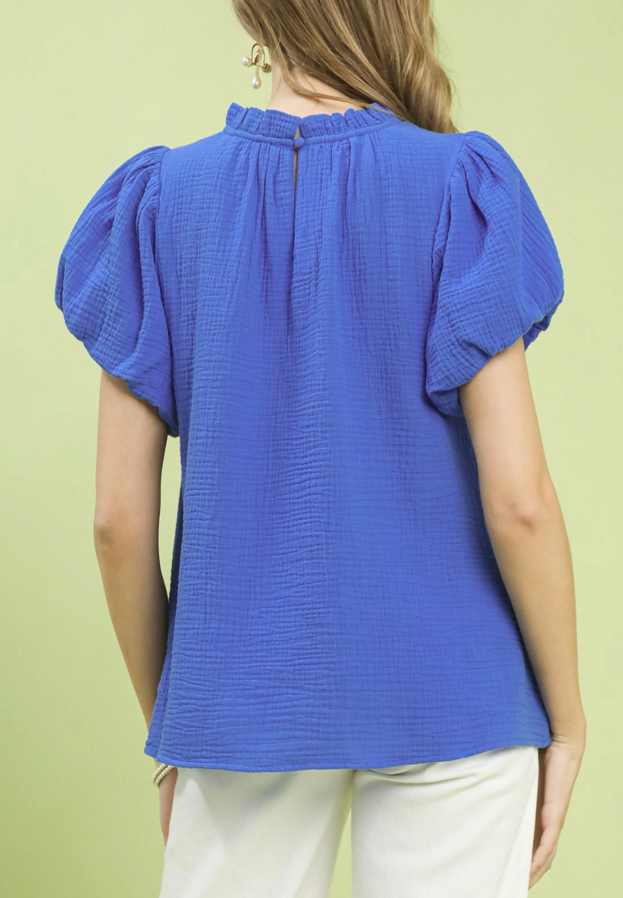 Charmed Affair Gauze Top in Blue