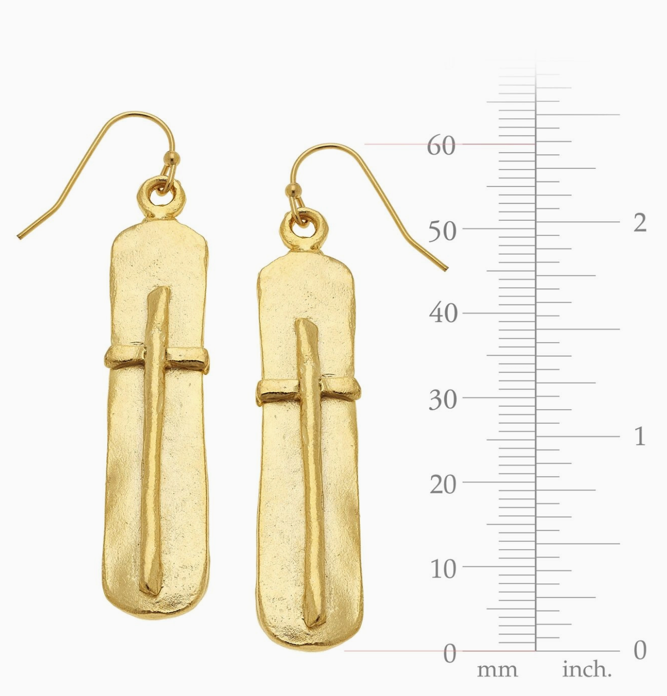 Susan Shaw Cross on Gold Bar Earrings