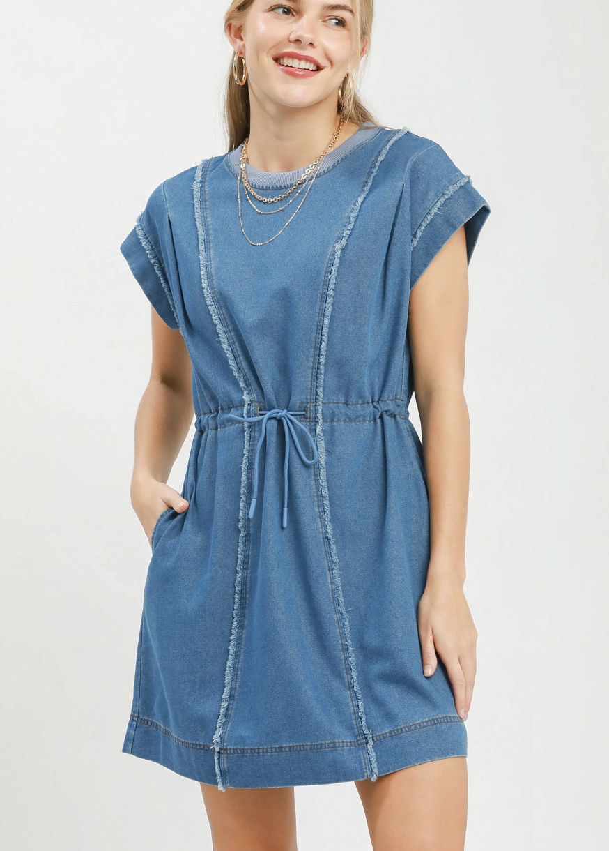 Sweet Denim Drawstring Dress – Wrapped In Grace