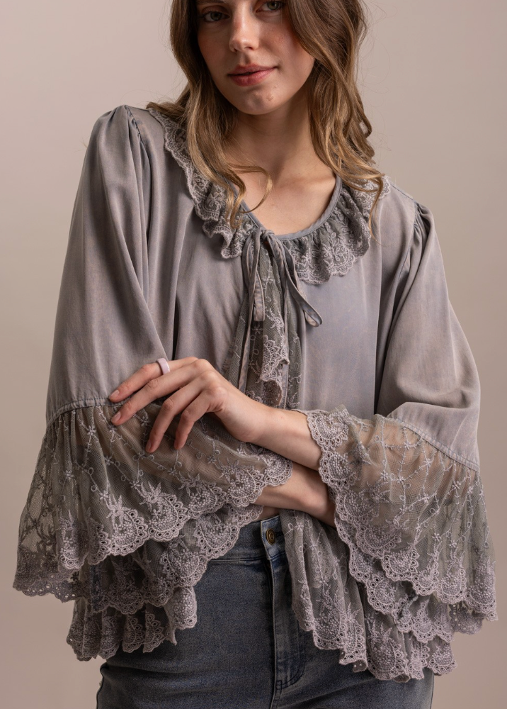 Lovely Lace Trim Tie Top
