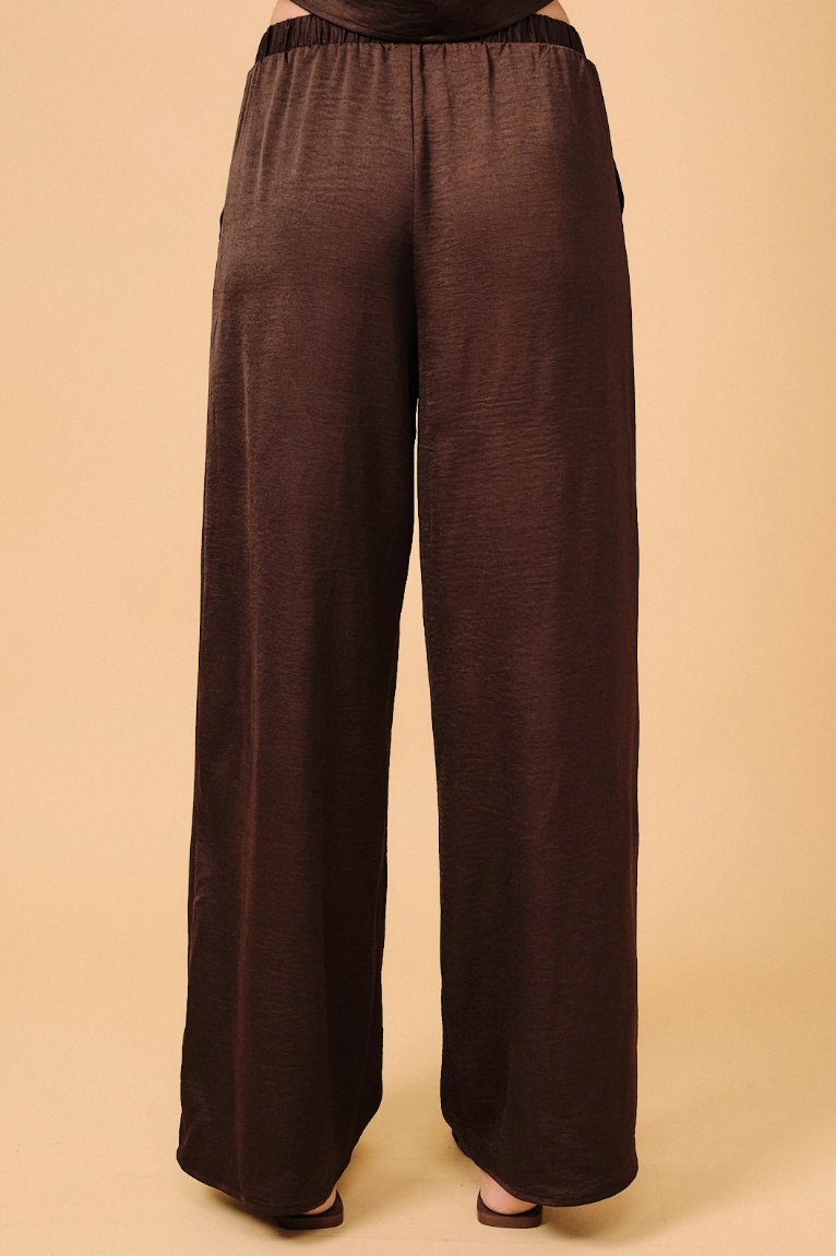 Chocolate Crinkled Satin Pants