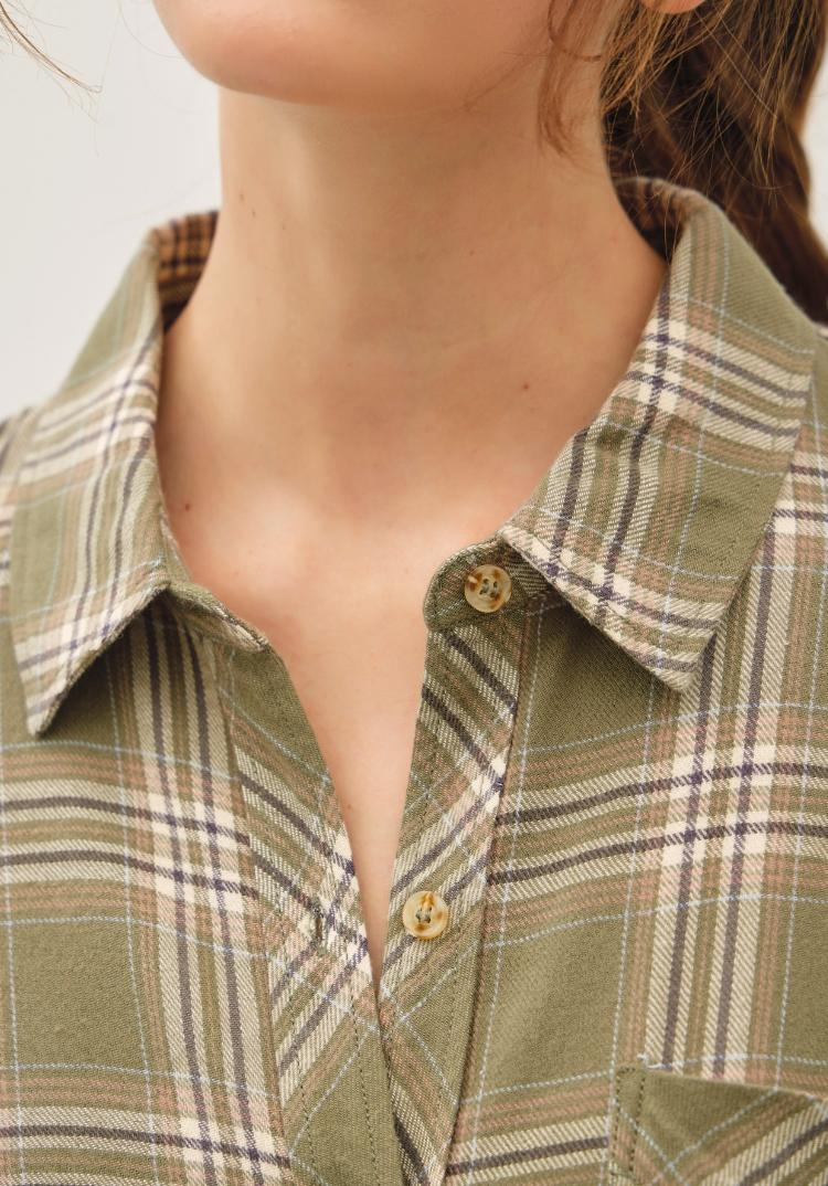 Plaid Happiness Flannel Top in Olive