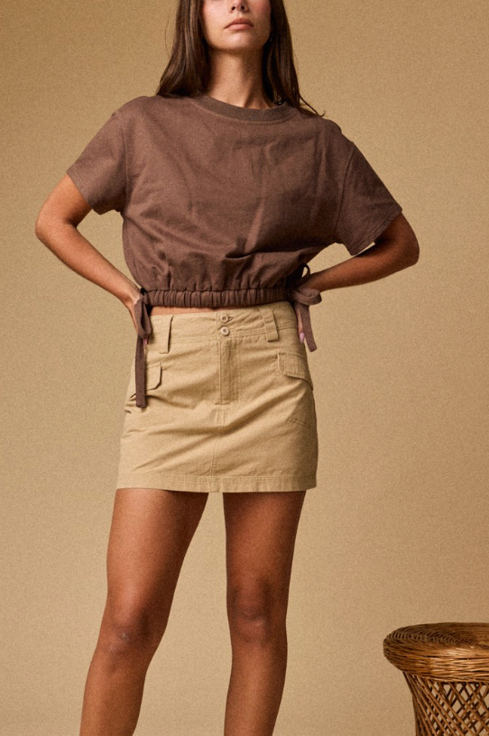 Tied Up Drawstring Tee in Brown