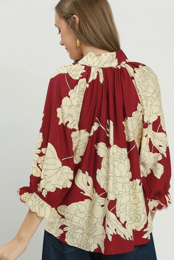 Faithful Floral Top in Burgundy