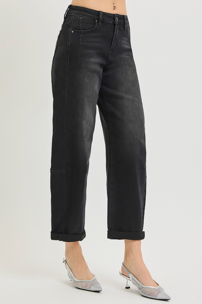 Jade Black Barrel Jean by Risen