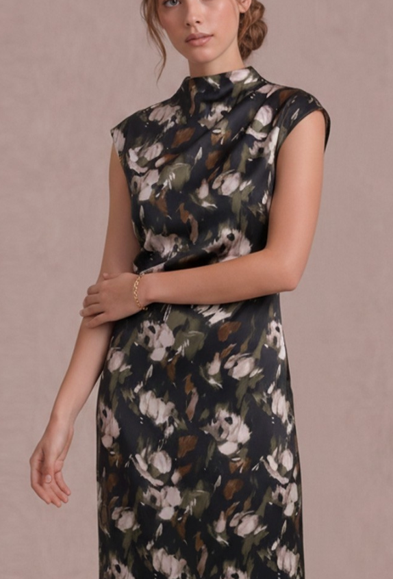 Memorable Statement Abstract Floral Dress in Black