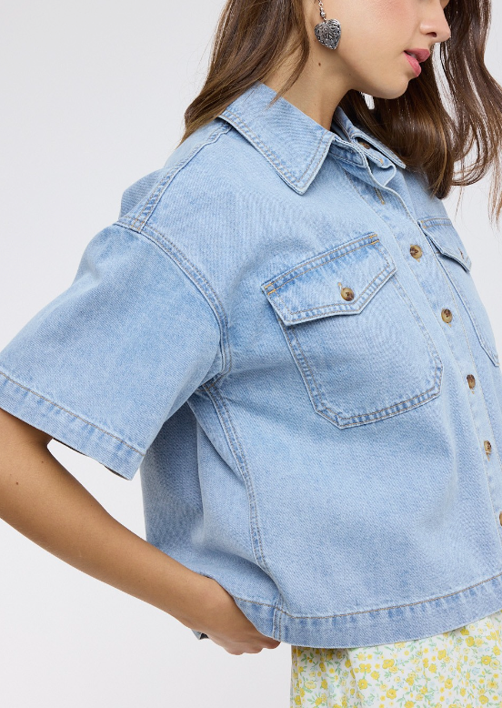 Dazed Denim Button Down Top
