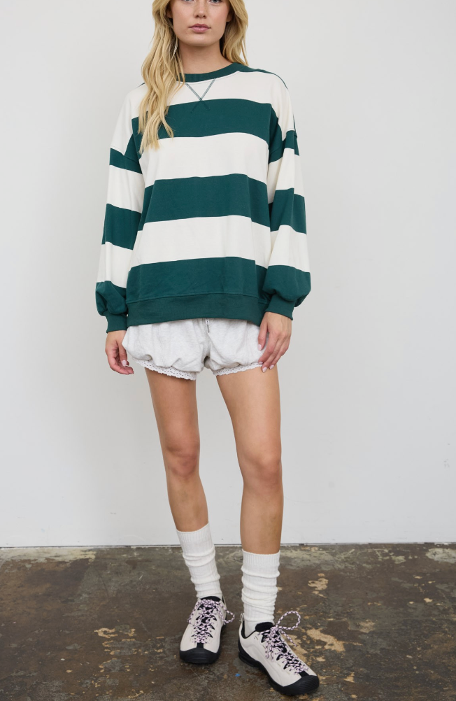 Simple Stripes Oversized Top in Hunter Green