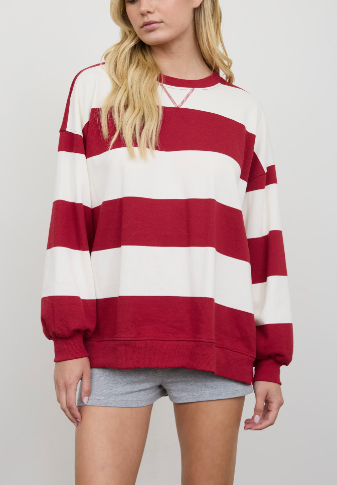 Simple Stripes Oversized Top in Red