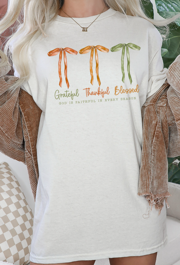Grateful Thankful Blessed Bows Tee