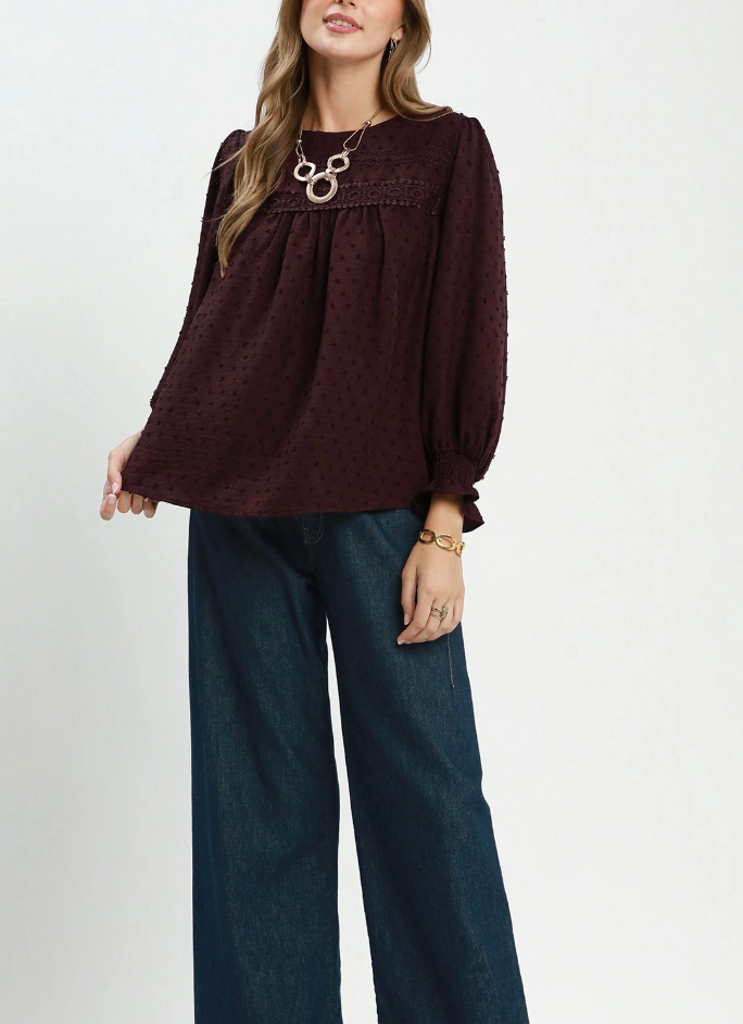 Timeless Elegance Swiss Dot Top in Maroon