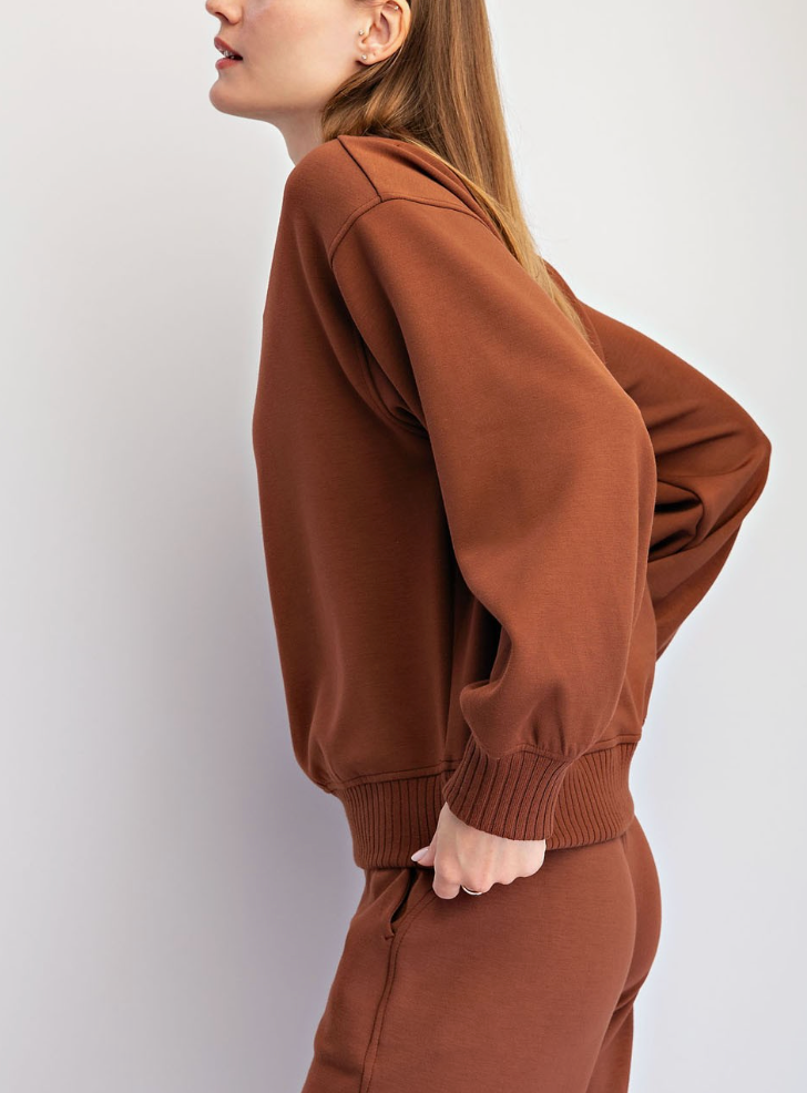 Comfort Edge Pullover Top in Brown