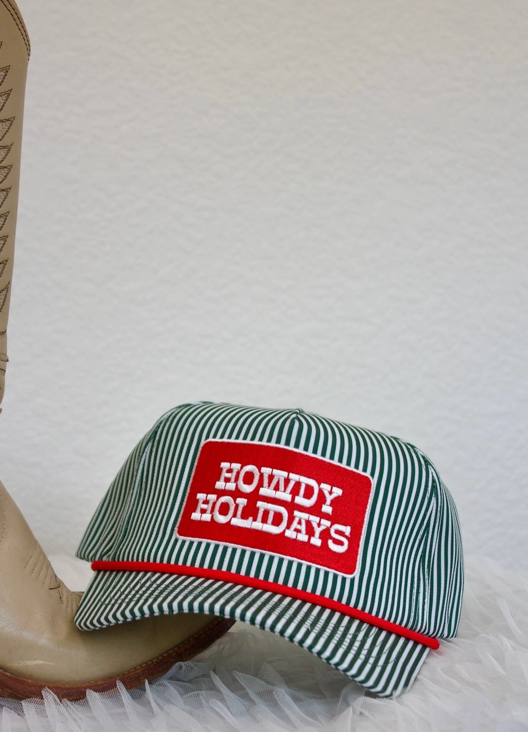 Howdy Holidays Green Striped Cap