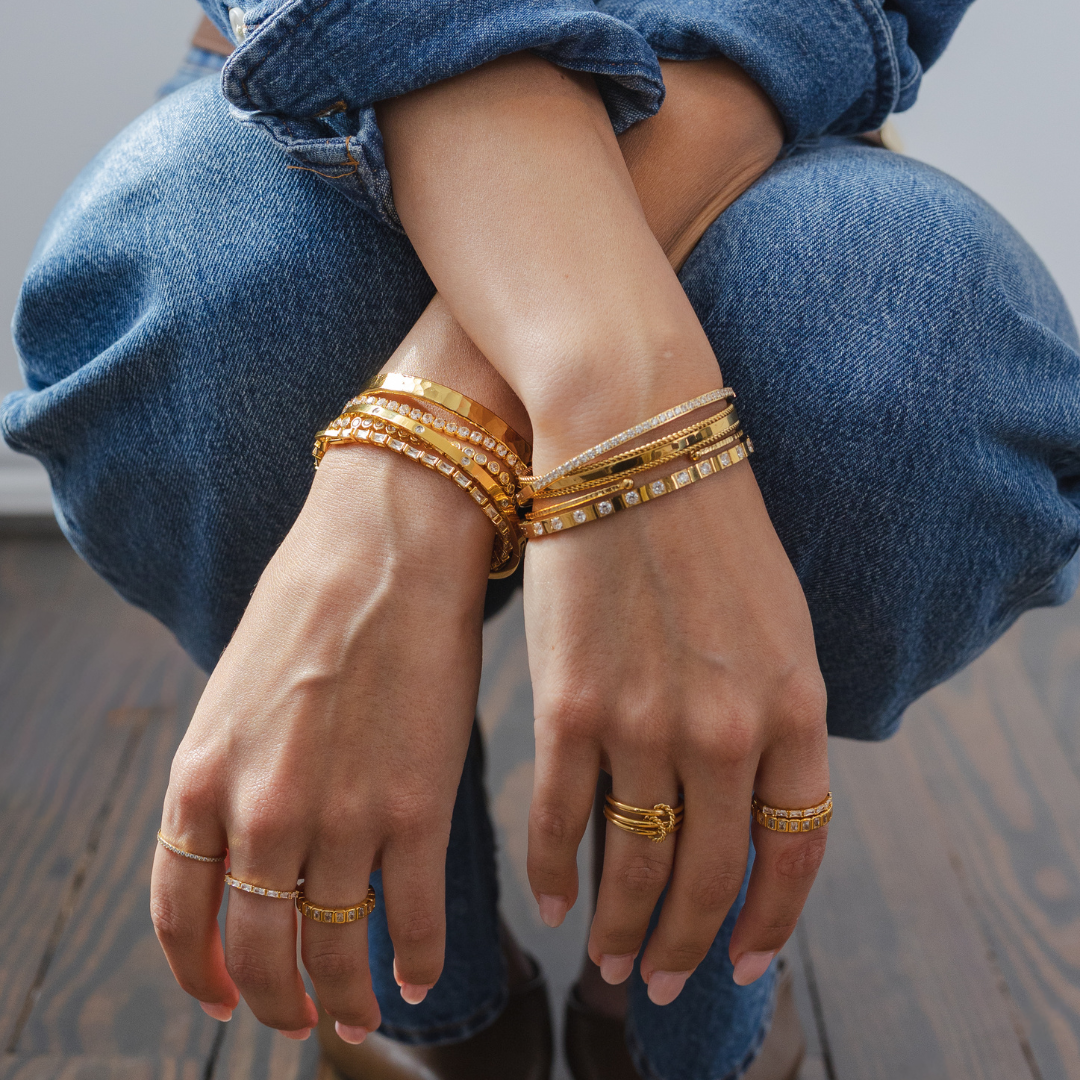 Brenda Grands Waterproof Gold Structured Tennis Bangle