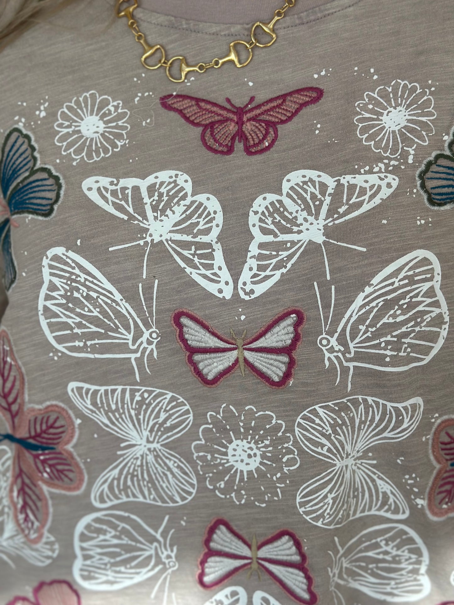 Butterfly Effect Embroidered Top in Dusty Mauve