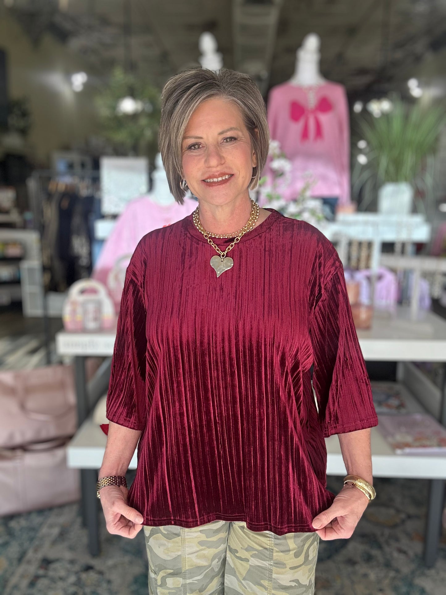 Something Nice Velvet Top in Burgundy