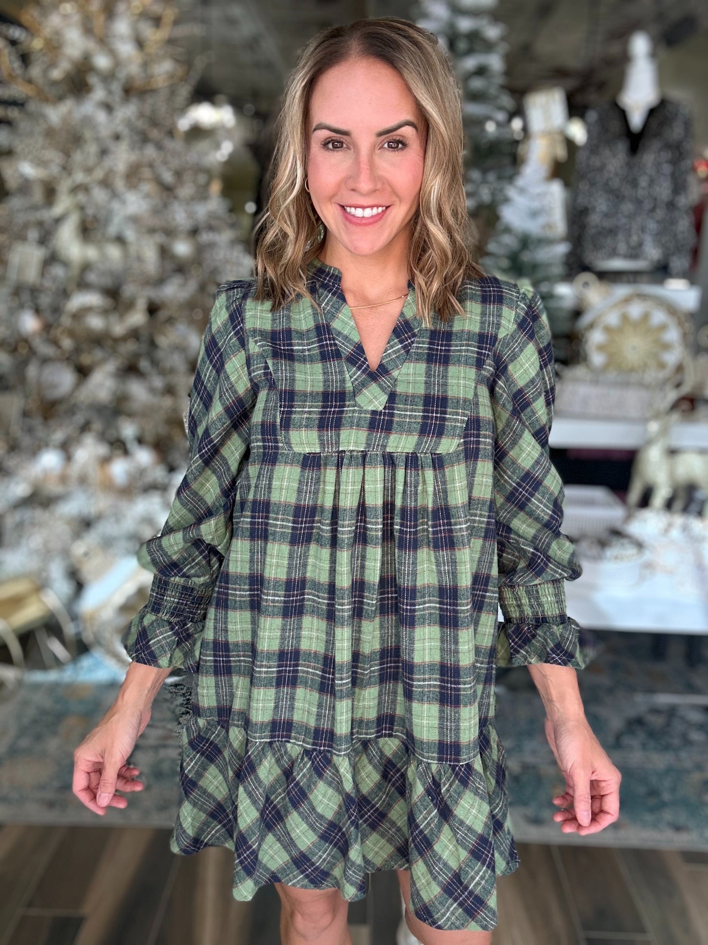 NEW! Holly Season Plaid Dress in Green