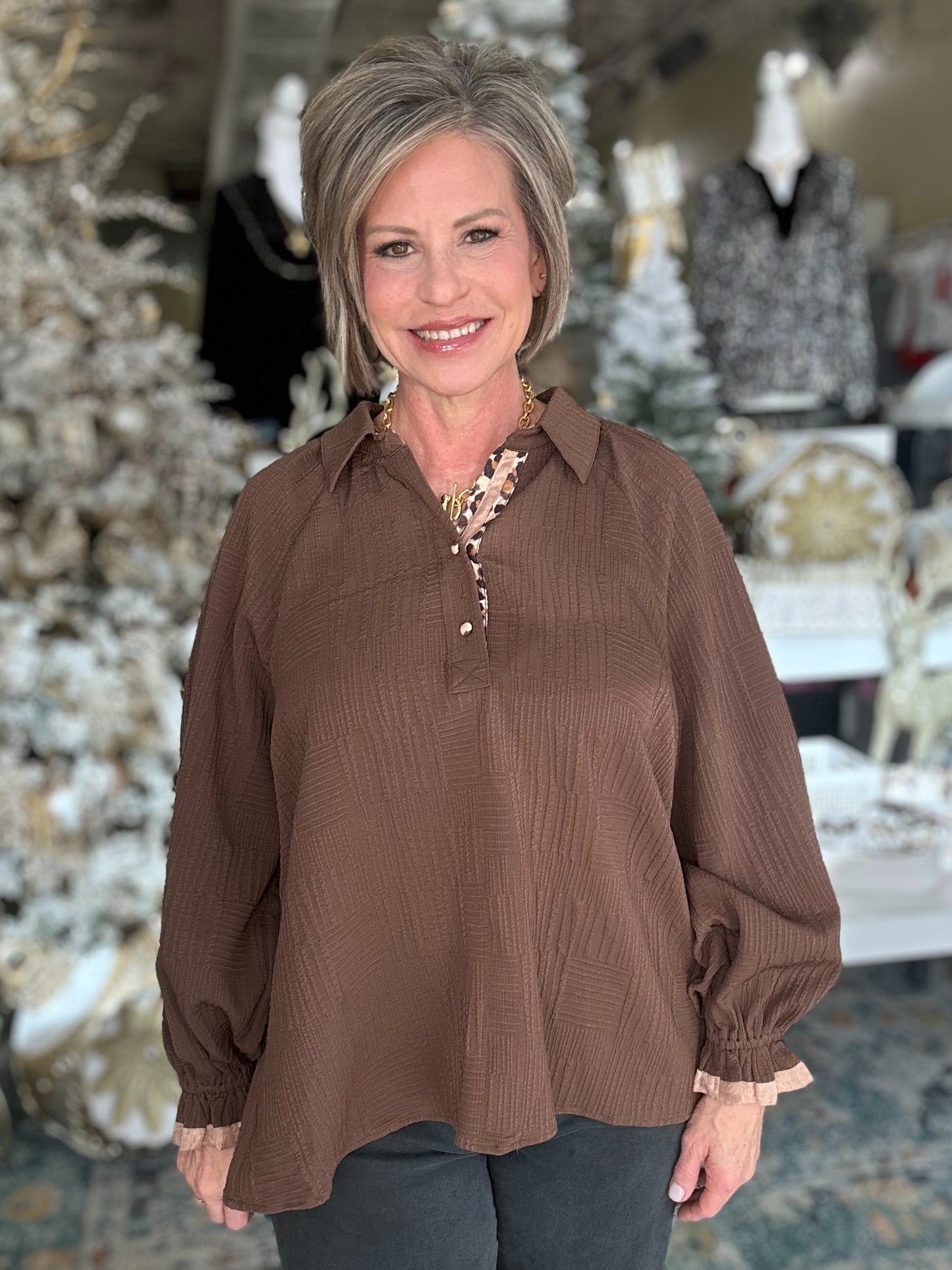 NEW! Bistro Charm Top in Brown