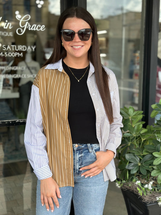 NEW! Say Yes To Stripes Button Down Top