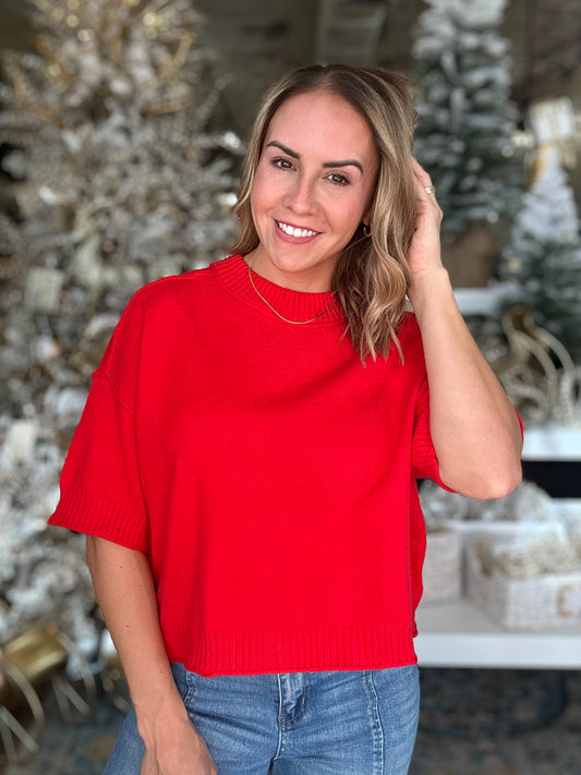 NEW! Holiday Happenings Sweater Top in Red