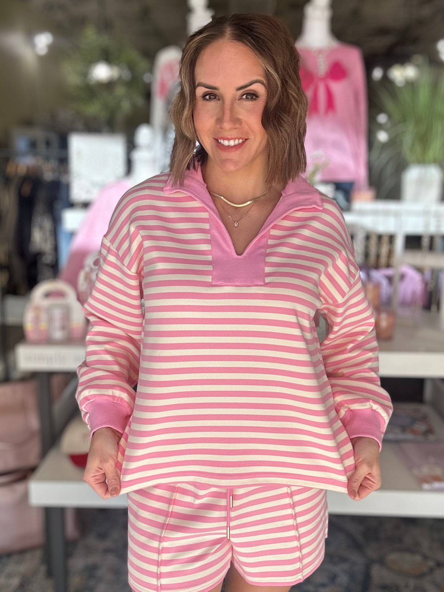 Love Line Pink Striped Shorts Set