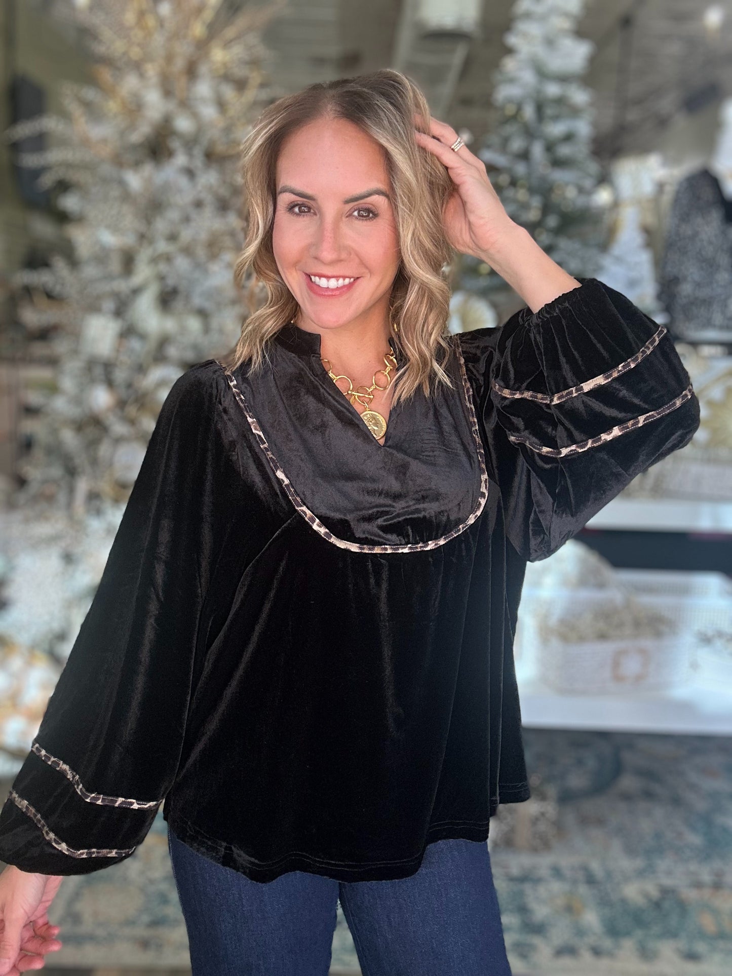 NEW! Holiday Charm Velvet Top in Black