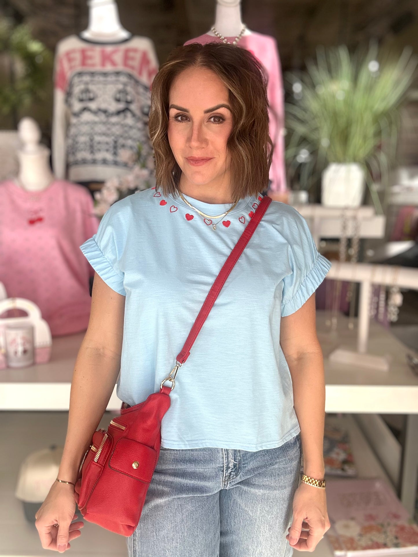 Candy Hearts Top in Sky Blue