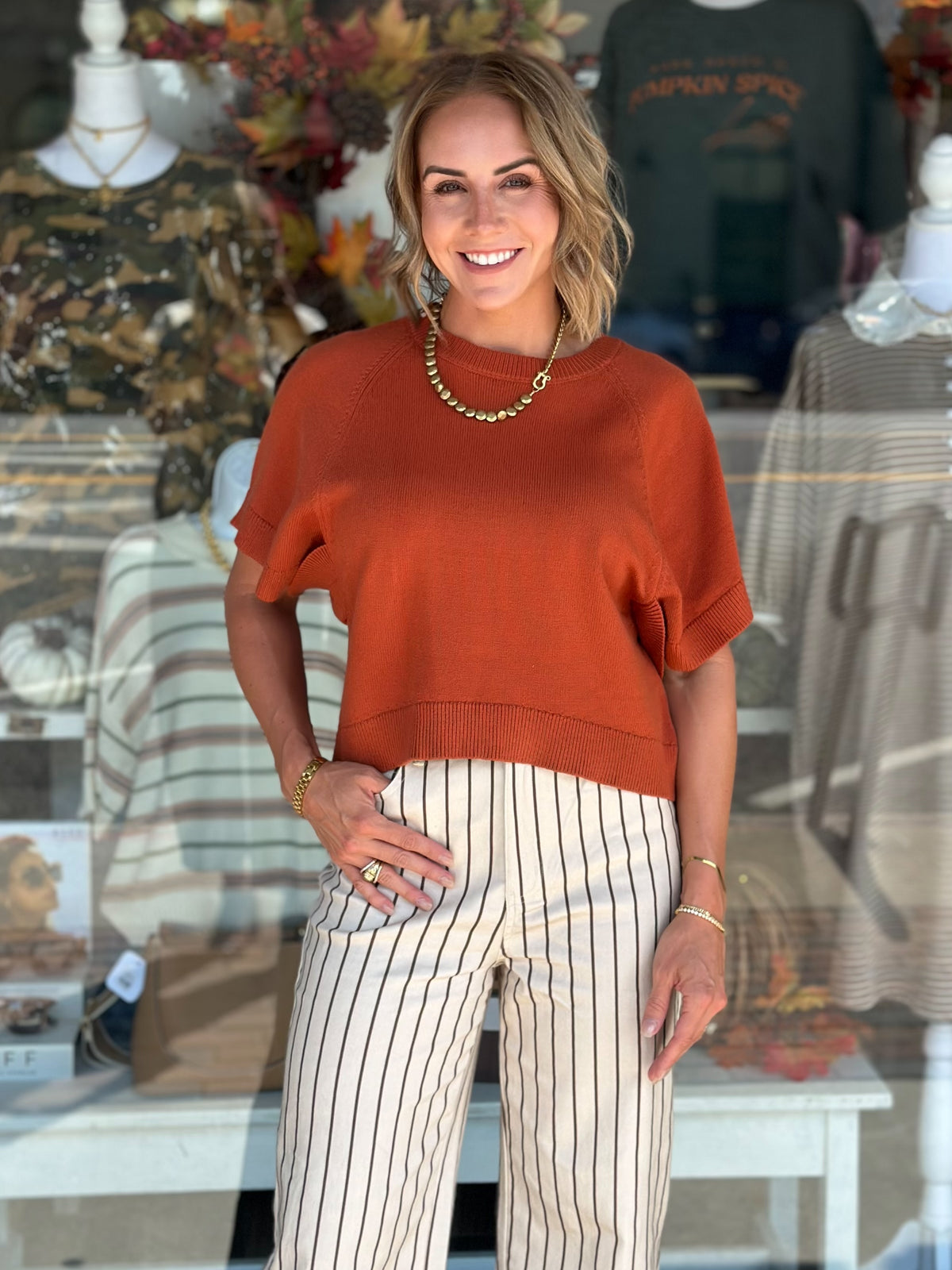 Autumn Ease Sweater Top in Rust