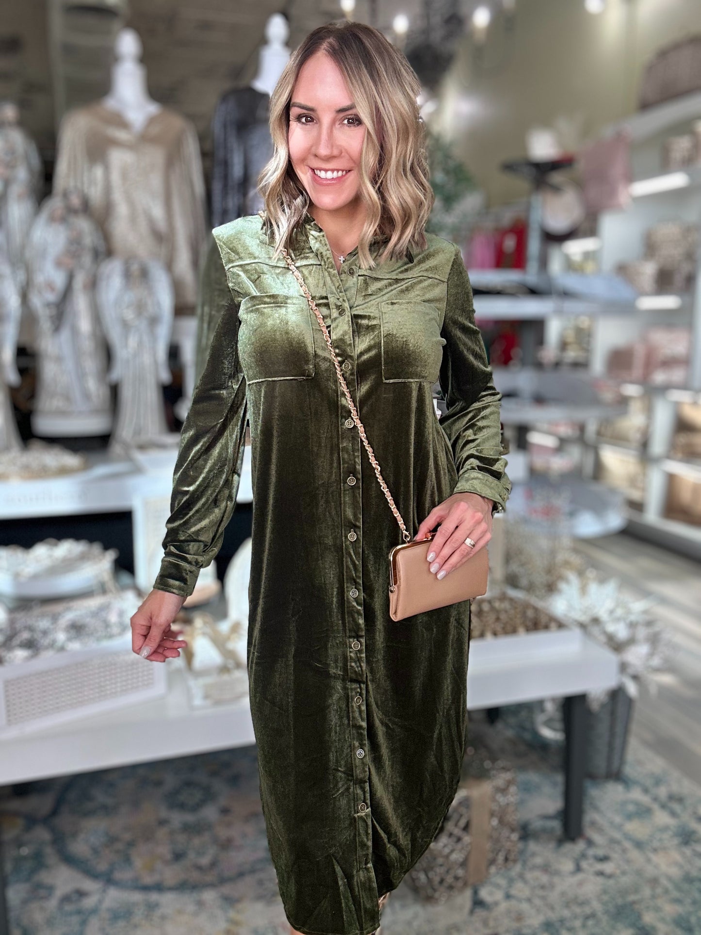 NEW! Always in Style Velvet Dress in Olive