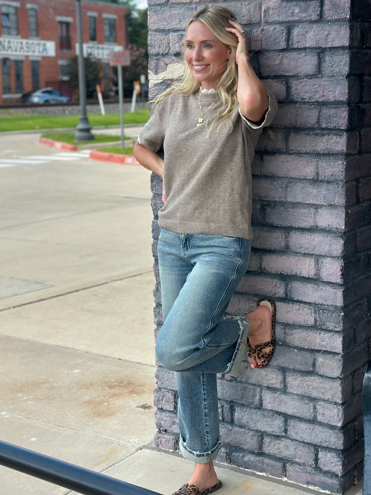 Love You Latte Scalloped Trim Sweater Top