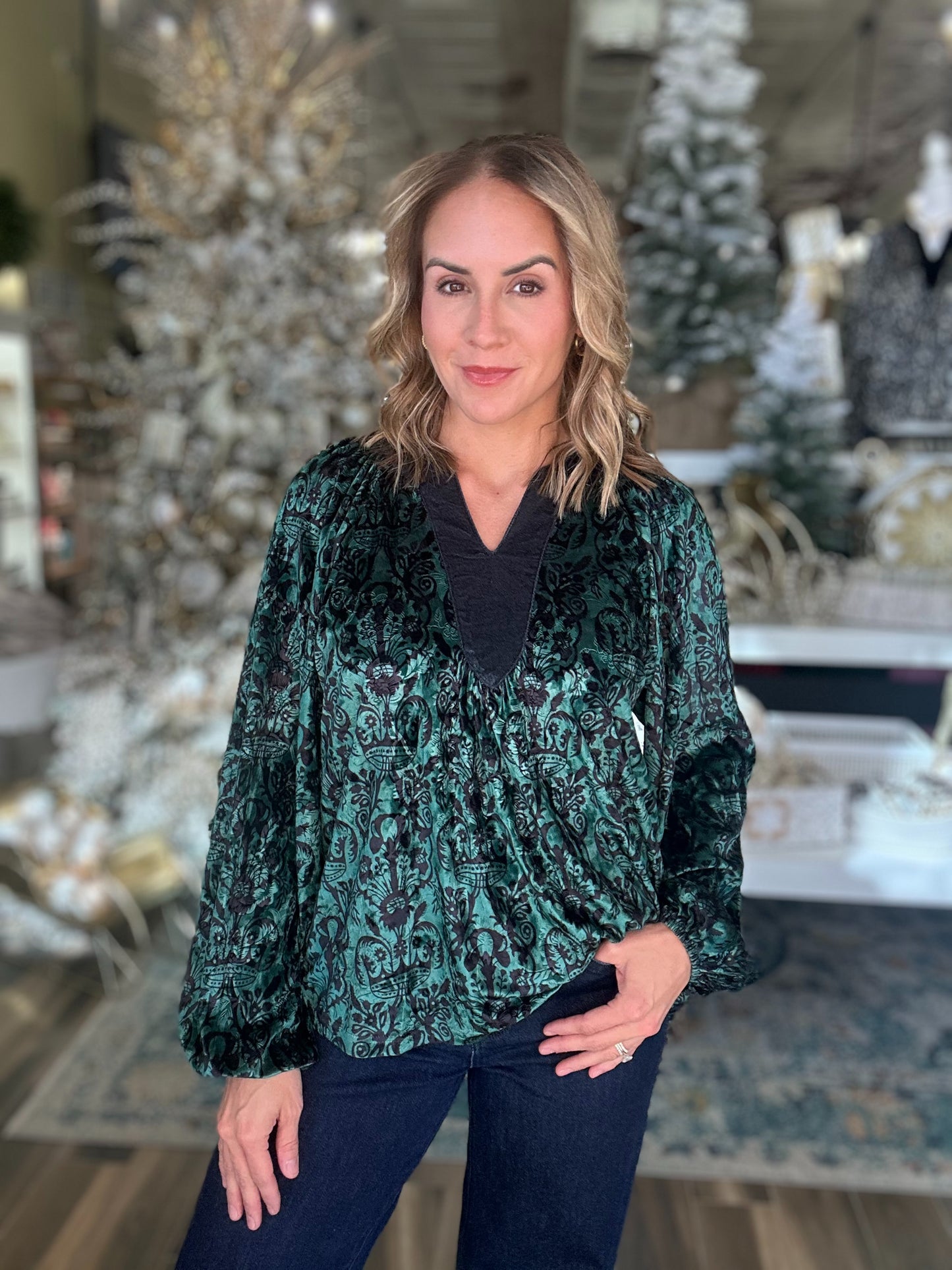 NEW! Royalty Velvet Top in Green