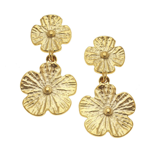 Susan Shaw Gold Double Flower Earrings