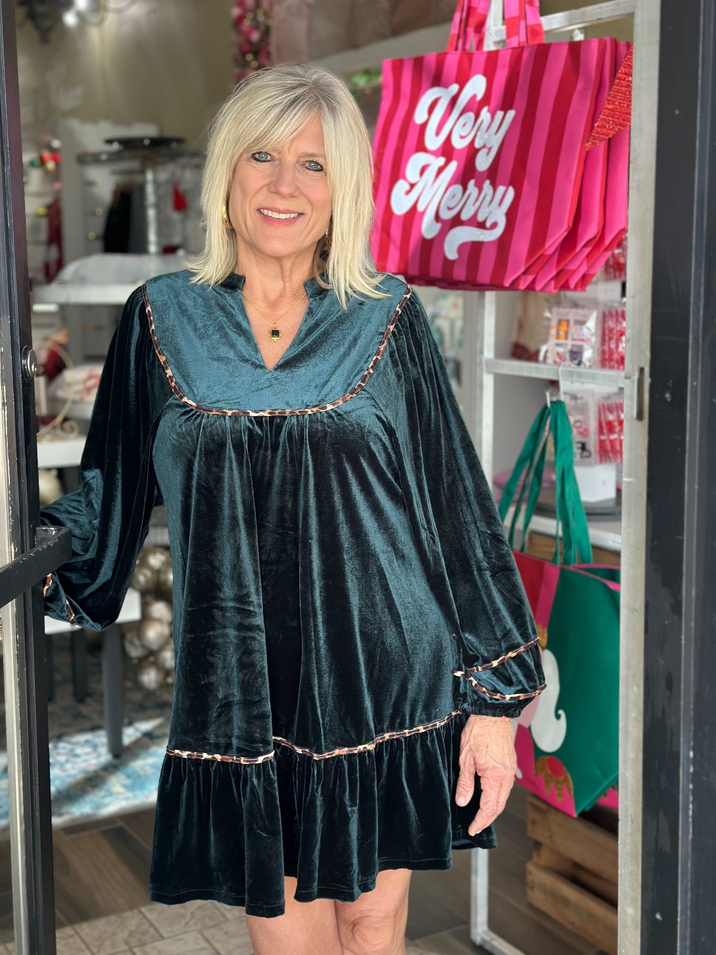 NEW! Holiday Charm Velvet Dress in Teal