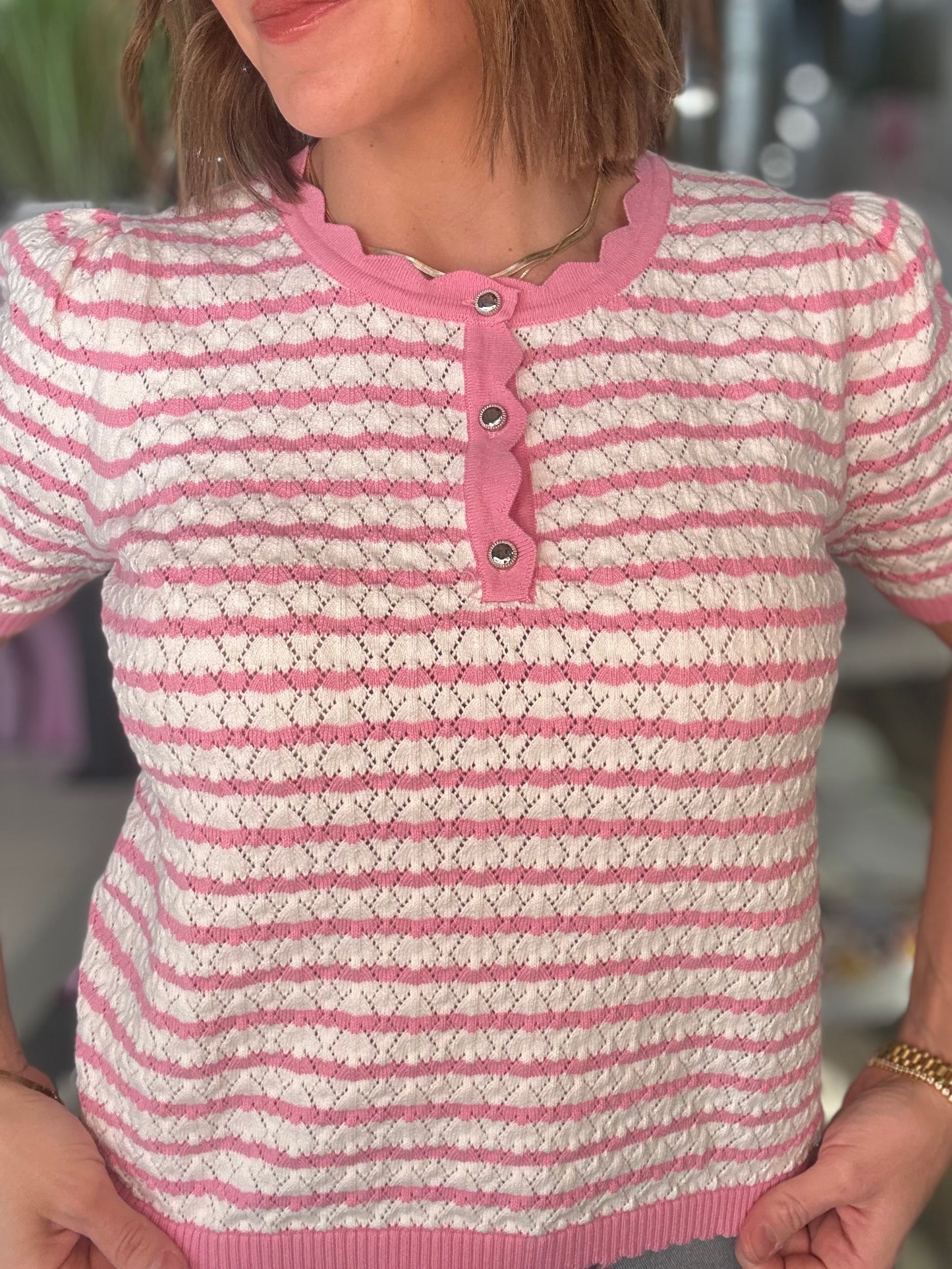 Lovebug Striped Sweater Top in Pink