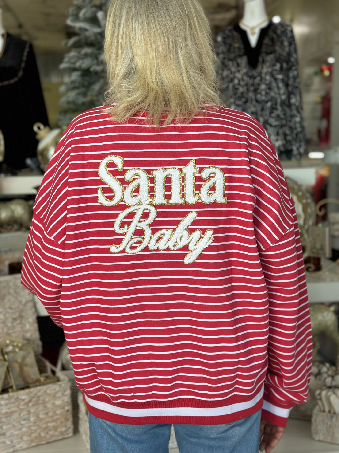 NEW! Santa Baby Varsity Striped Sweatshirt