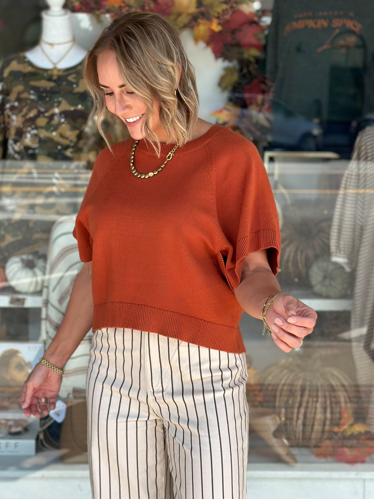 Autumn Ease Sweater Top in Rust